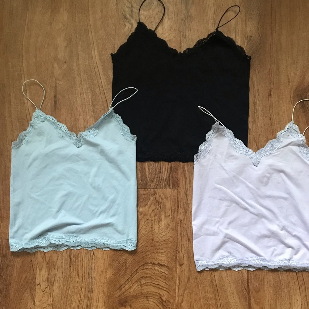 Revamped 3 Camisoles Black Light Blue Light Lavender Seamless Spaghetti Straps